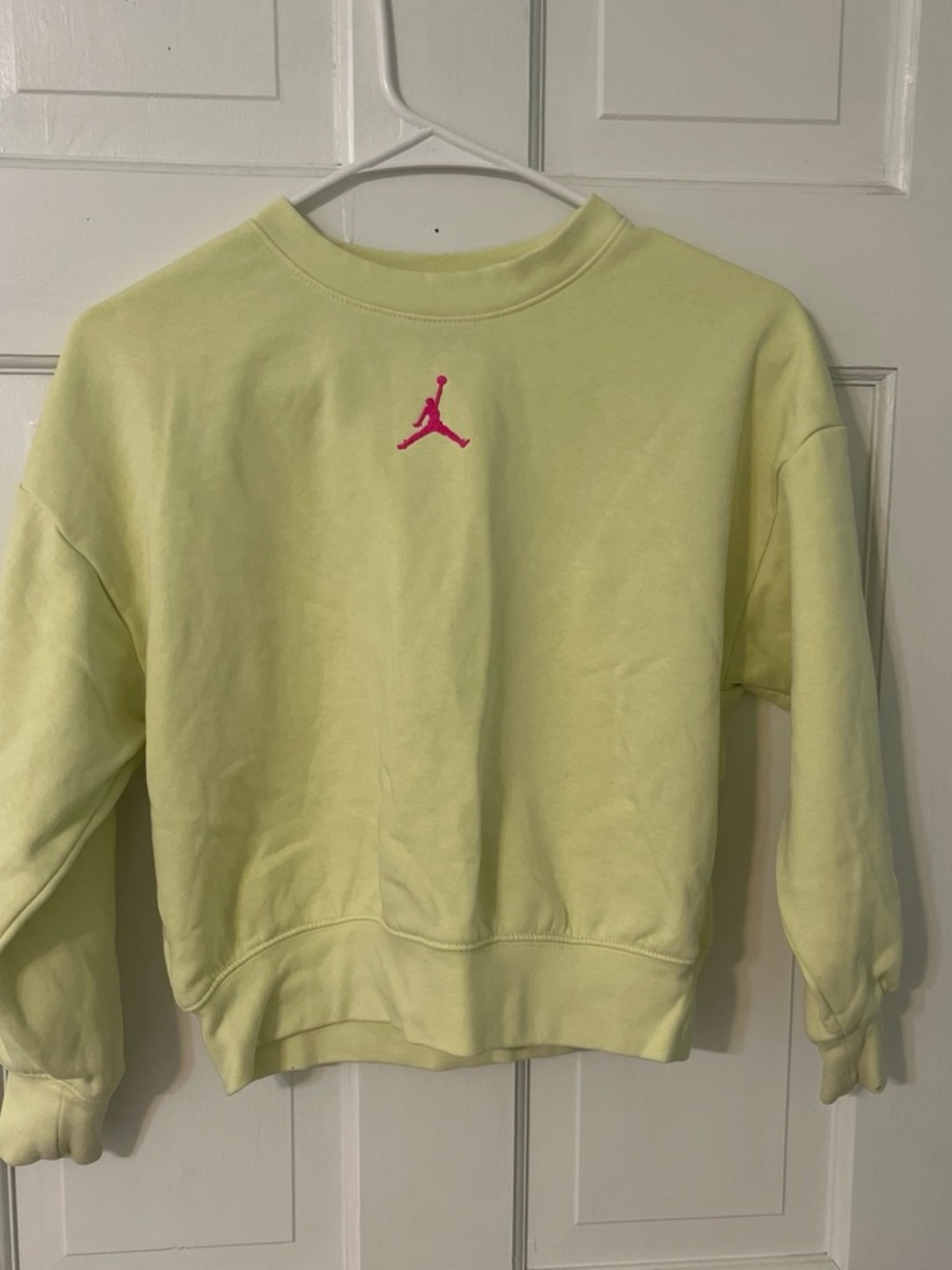 Jordan Girls 10-12 Years Neon Yellow Crewneck Sweatshirt with Pink Jumpman
